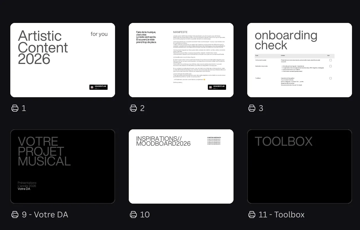 Accompagnement éditorial — artistes musicaux